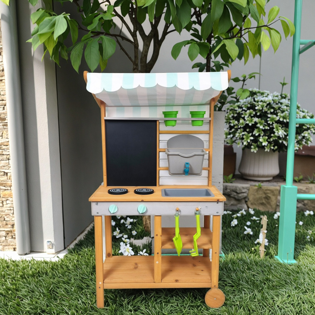 Outdoor Pretend Kitchen Toy For Kids Realistic Simulation Wooden Playset