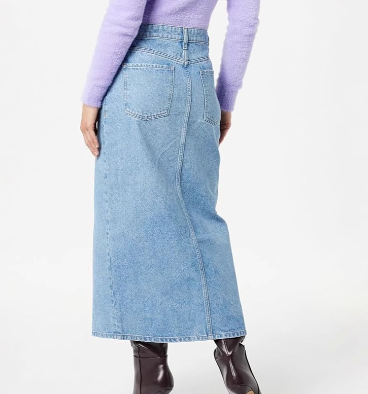 Womens Denim Irregular-Slit High-Waisted Maxi Skirt