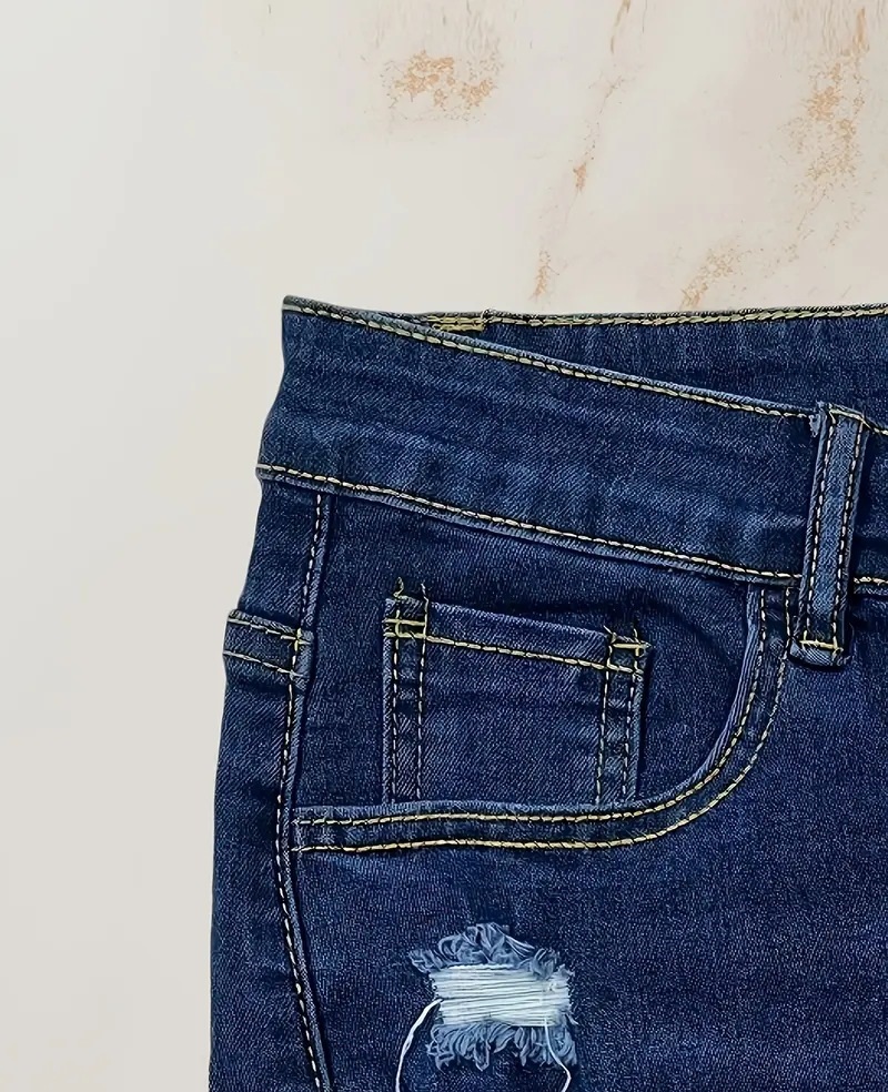 Womens Denim Cropped Ripped Pants