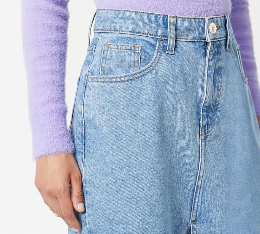 Womens Denim Irregular-Slit High-Waisted Maxi Skirt