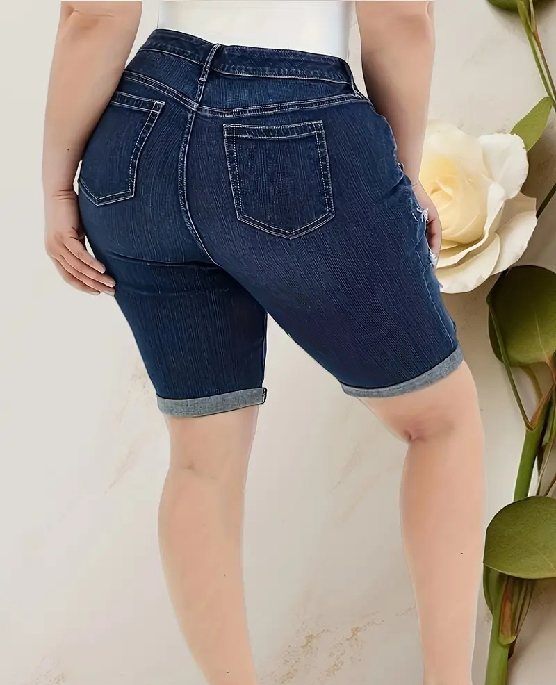 Womens Denim Cropped Ripped Pants