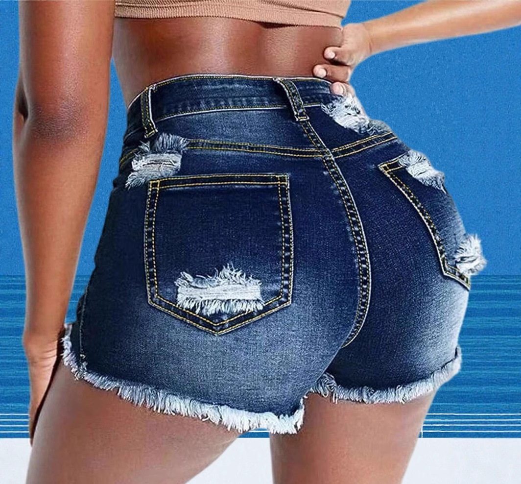 Womens Mid-Waist Slim-Fit Ripped Shorts
