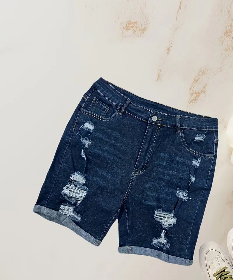 Womens Denim Cropped Ripped Pants