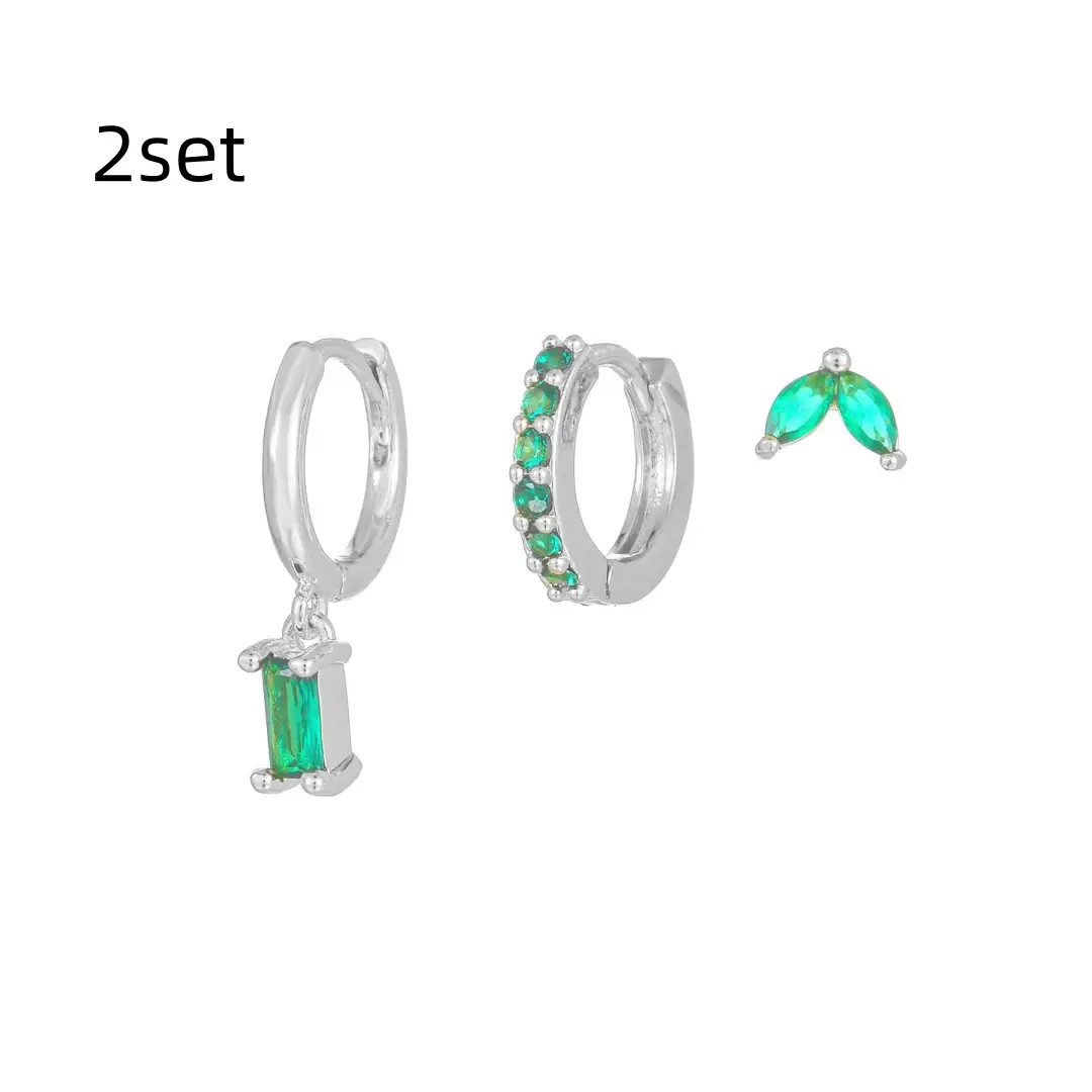 Rectangular Zircon Earrings Brass Gold-plated Micro-inlaid Green