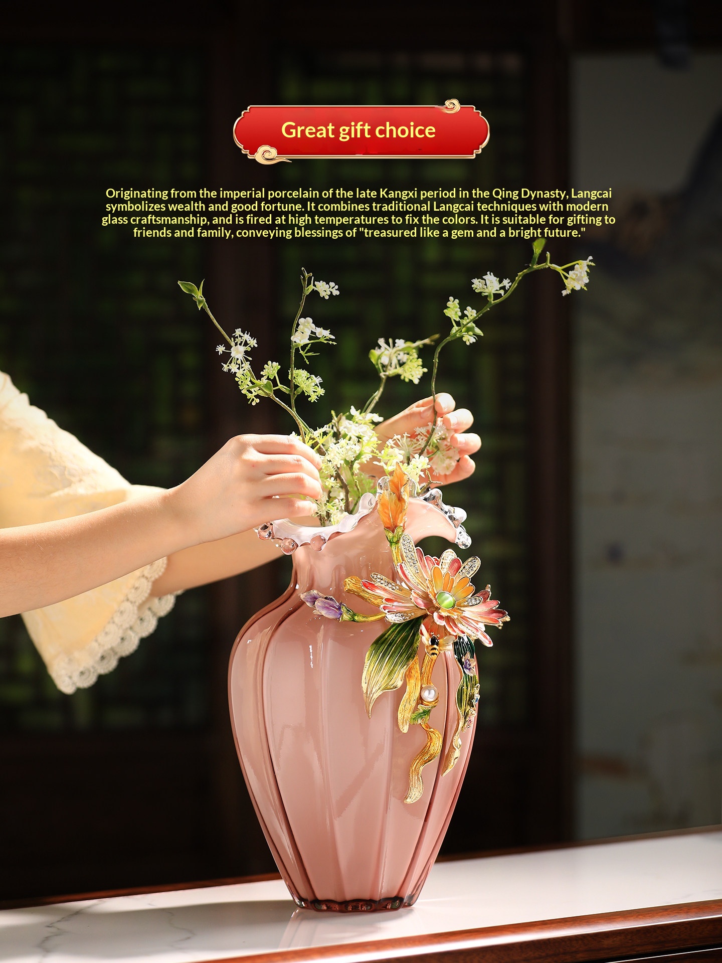 New Chinese-style Enamel-glazed Glass Vase Ornament