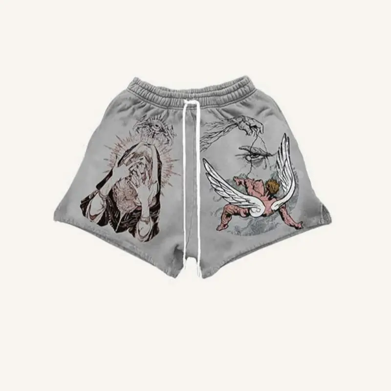 Printed Summer Loose Drawstring Fringed Fabric Shorts