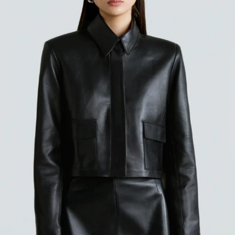 Womens Biker-style Lapel Leather Jacket