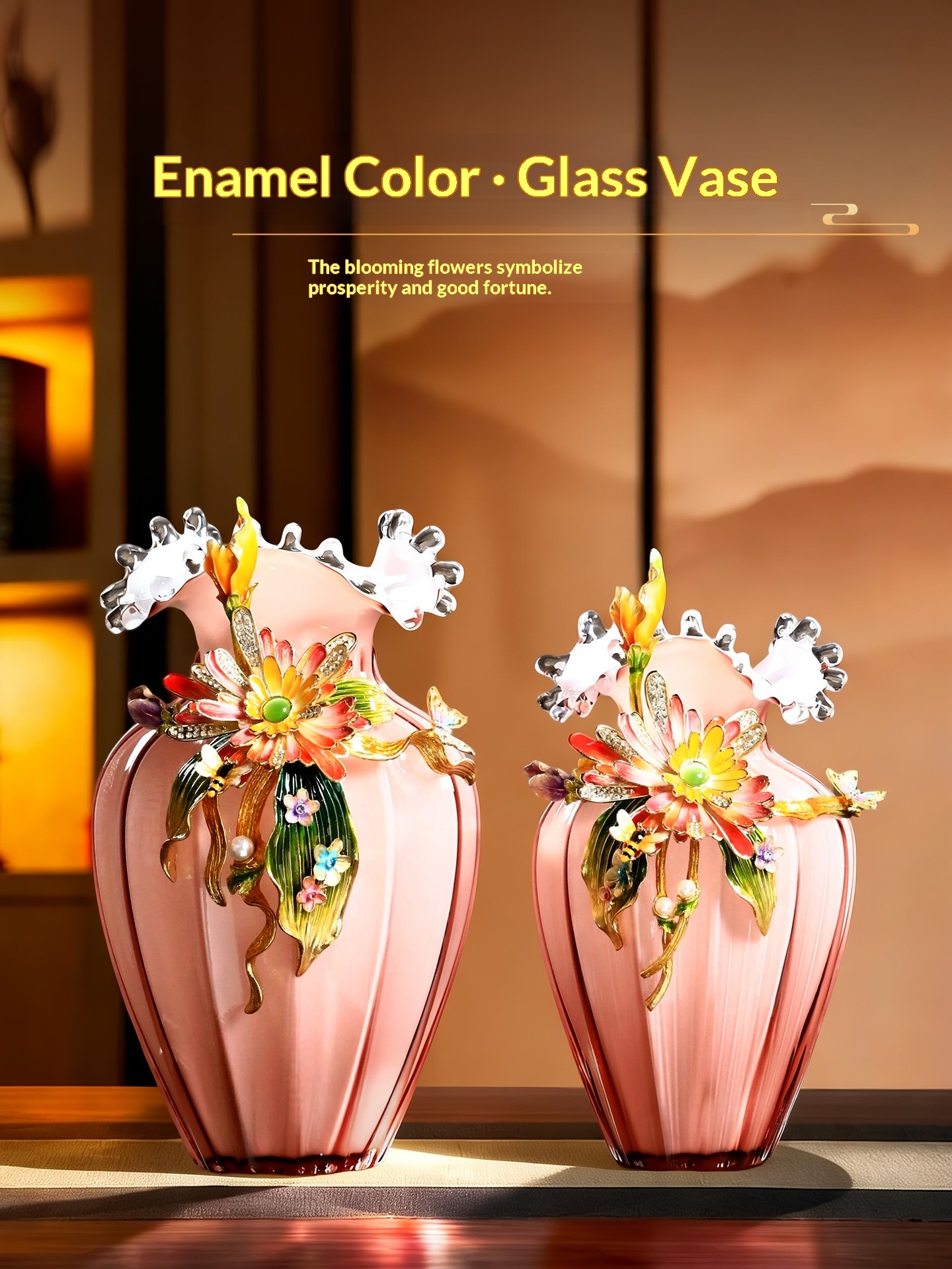 New Chinese-style Enamel-glazed Glass Vase Ornament