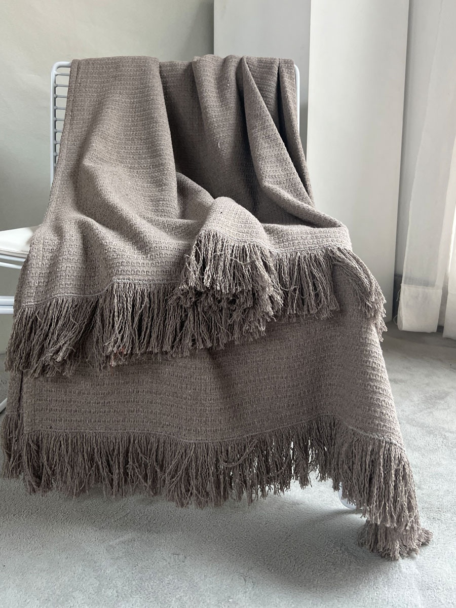 Retro Blanket In Brown-gray Wabi-sabi-style Bed Runner Or Throw