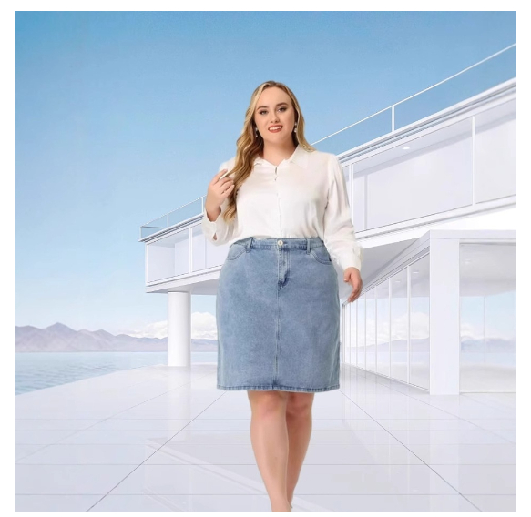 Womens High-waisted Loose-fitting, Versatile Denim Skirt