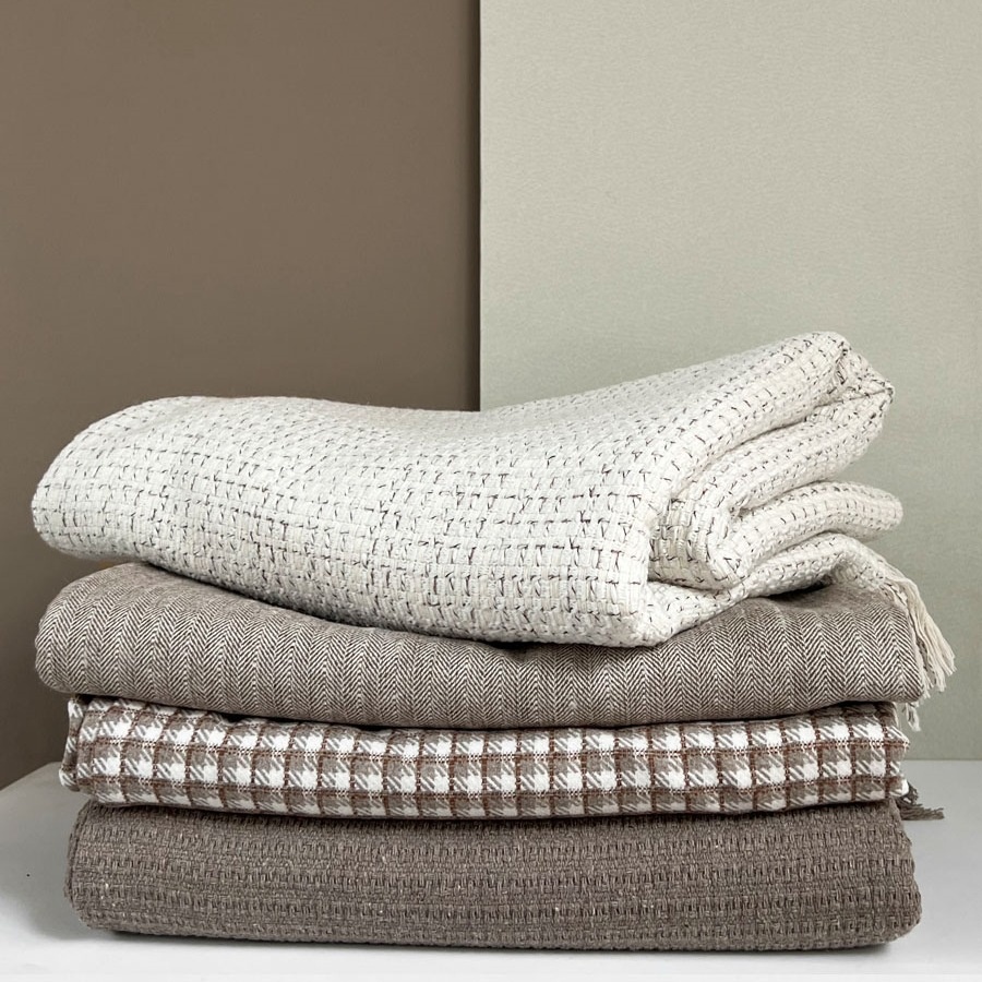 Retro Blanket In Brown-gray Wabi-sabi-style Bed Runner Or Throw