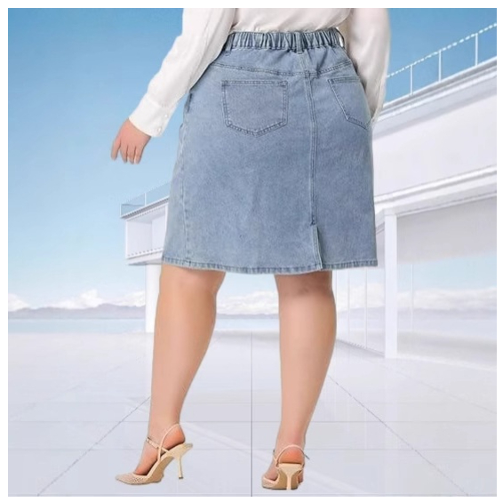 Womens High-waisted Loose-fitting, Versatile Denim Skirt