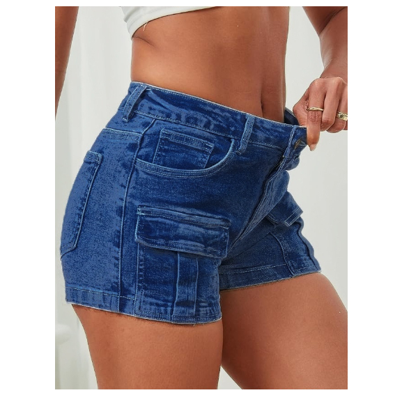 Womens Solid-Color High-Waist Slim-Fit Denim Shorts