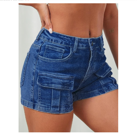 Womens Solid-Color High-Waist Slim-Fit Denim Shorts