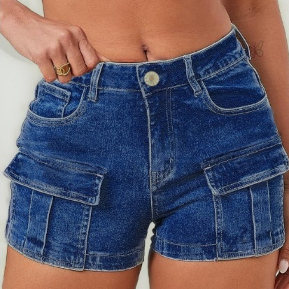 Womens Solid-Color High-Waist Slim-Fit Denim Shorts