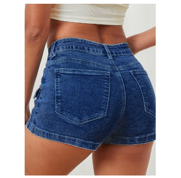 Womens Solid-Color High-Waist Slim-Fit Denim Shorts