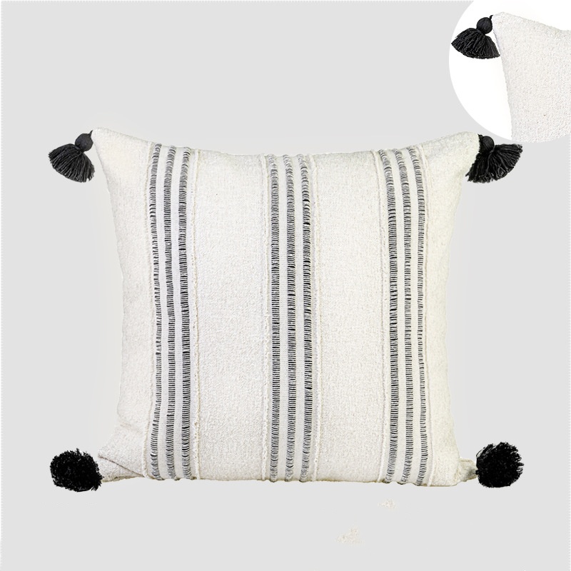 Rustic Wabi-Sabi-style 3D Tassel Square Pillow And Long Lumbar Pillow