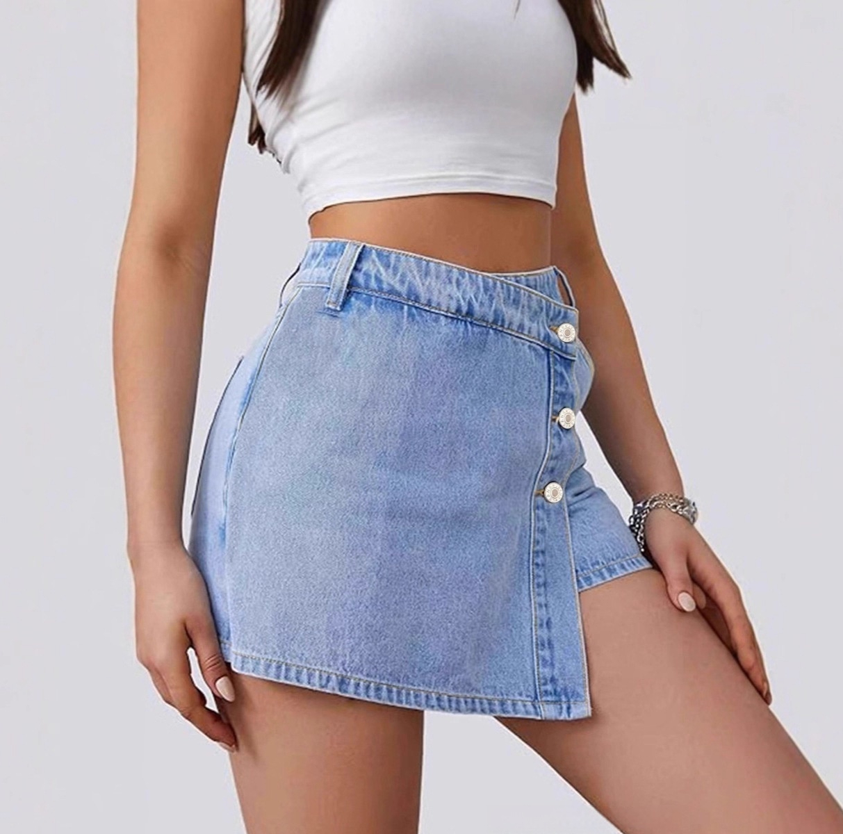 Irregular High-waisted Stretch Womens Denim Skirt Pants