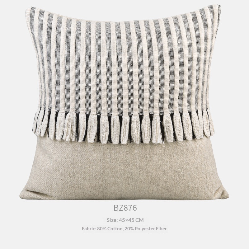Rustic Wabi-Sabi-style 3D Tassel Square Pillow And Long Lumbar Pillow