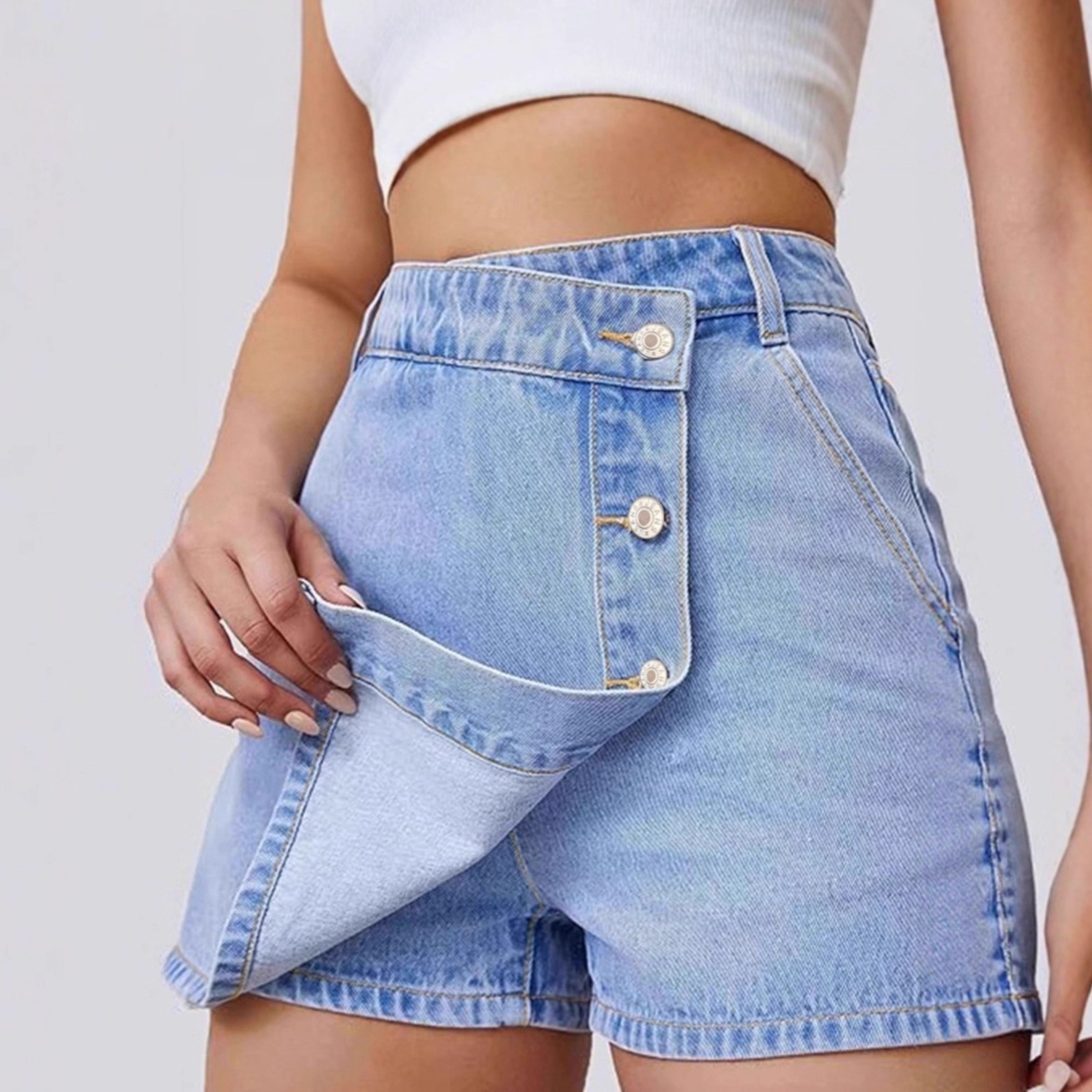 Irregular High-waisted Stretch Womens Denim Skirt Pants
