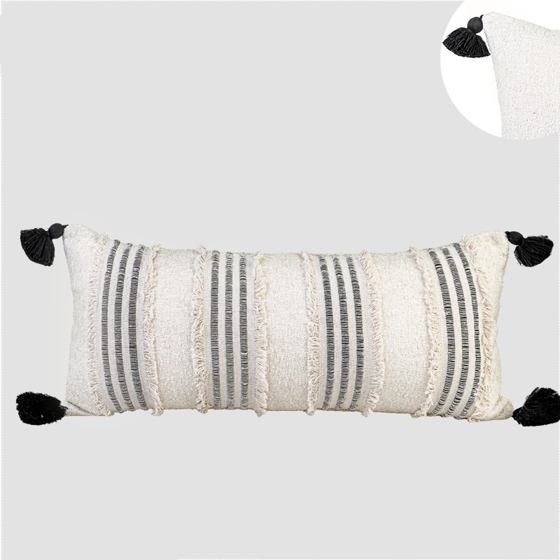 Rustic Wabi-Sabi-style 3D Tassel Square Pillow And Long Lumbar Pillow