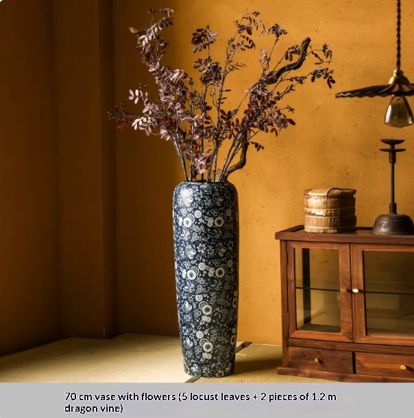 Blue-and-white Floor Vase For Tea Rooms Floral Arrangement Vase With Artificial Flowers