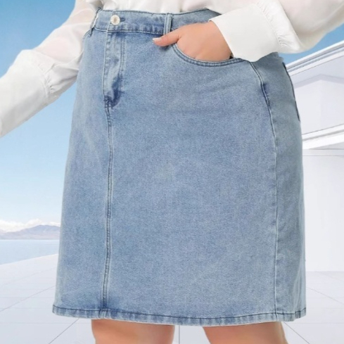 Womens High-waisted Loose-fitting, Versatile Denim Skirt