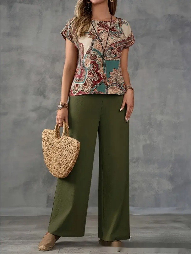 Niche Casual Printed Shirt With Wide-leg Trousers