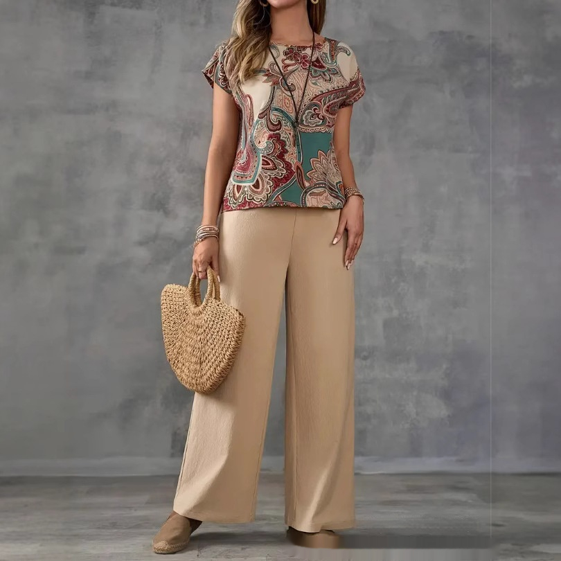 Niche Casual Printed Shirt With Wide-leg Trousers