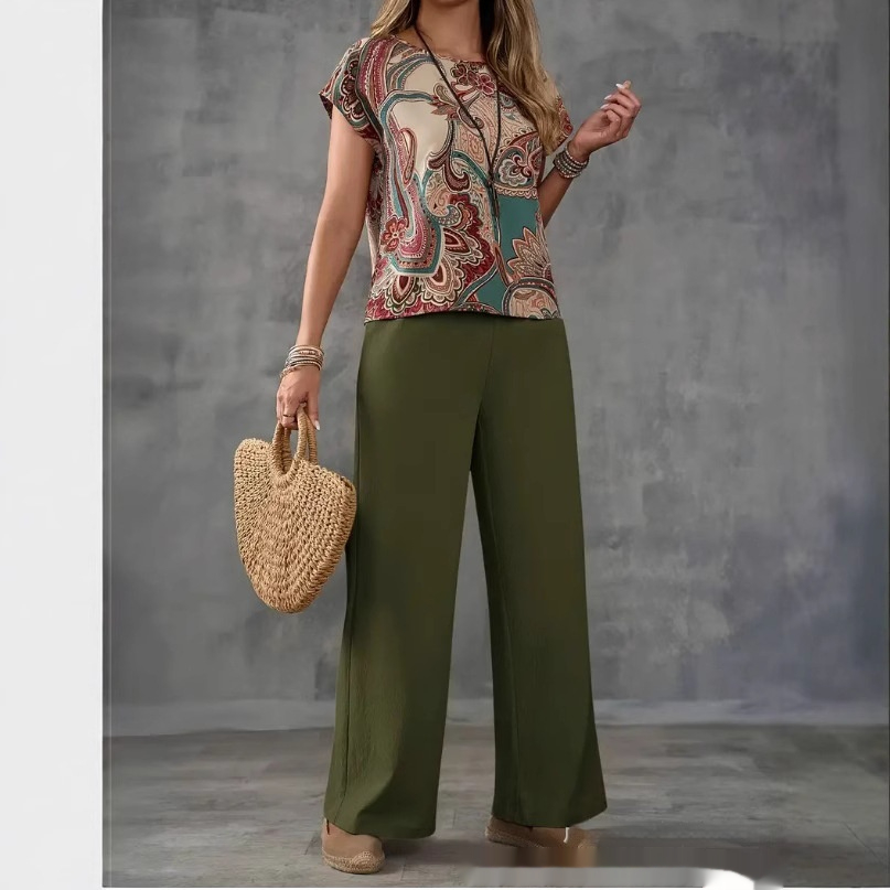 Niche Casual Printed Shirt With Wide-leg Trousers