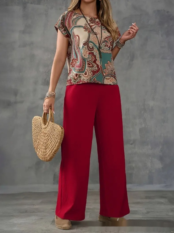 Niche Casual Printed Shirt With Wide-leg Trousers