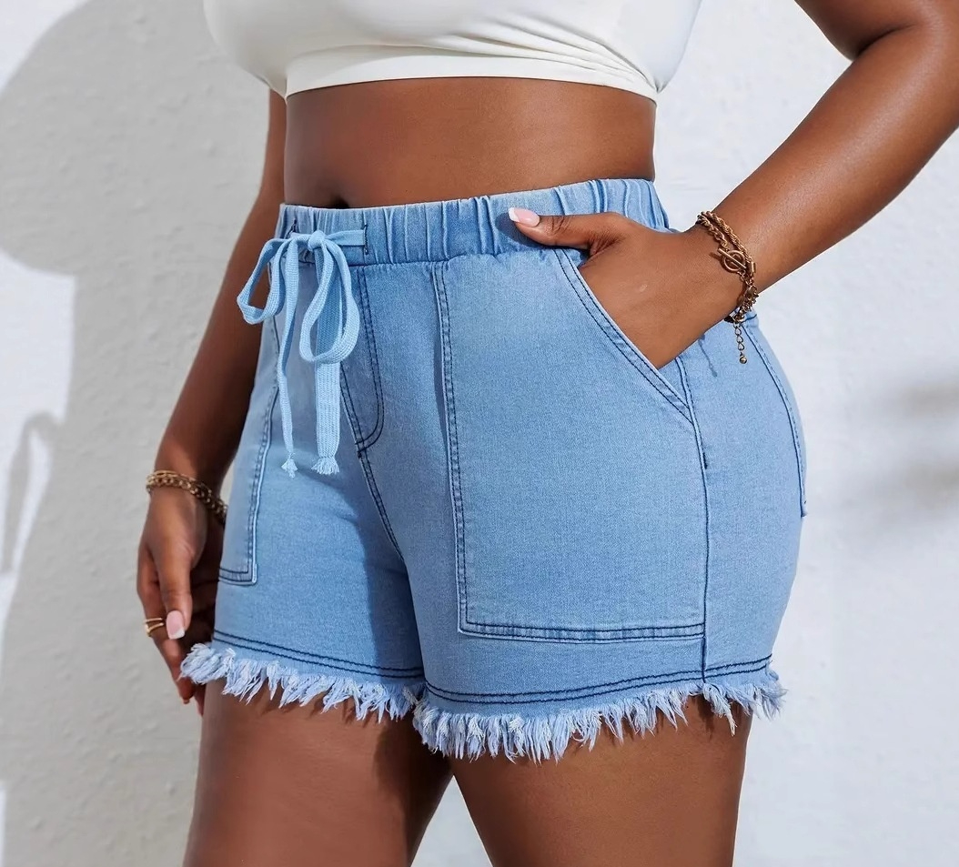 Womens High-Waisted Denim Shorts With Elastic Waistband
