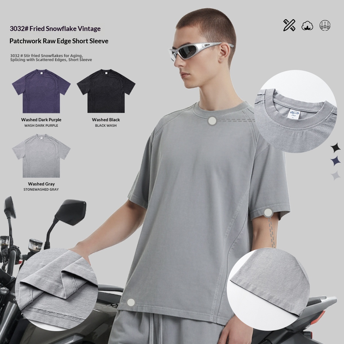 New Springsummer Bestseller Distressed Patchwork Raw-edge Short-sleeve Top