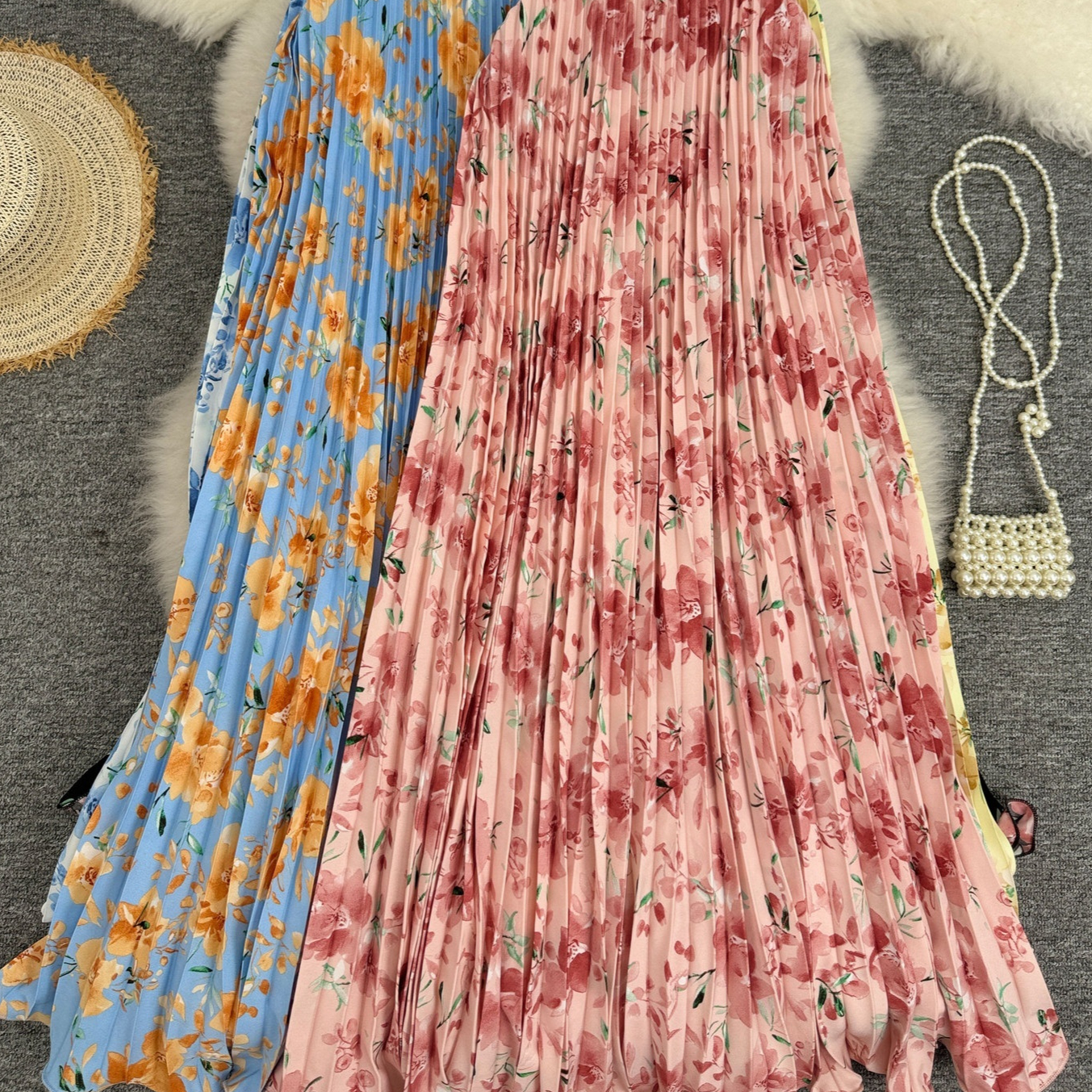 Printed Pleated Skirt For Workwear Versatile And High-waisted