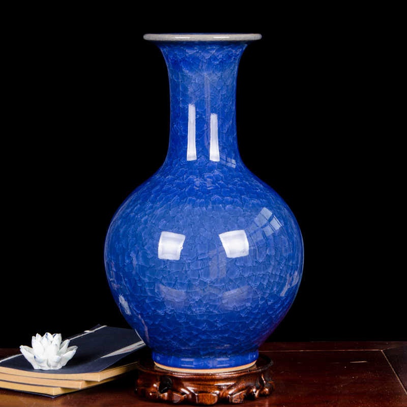 Jingdezhen Ceramic Antique-style Ice-crackle-glazed Vase Ornament In Blue