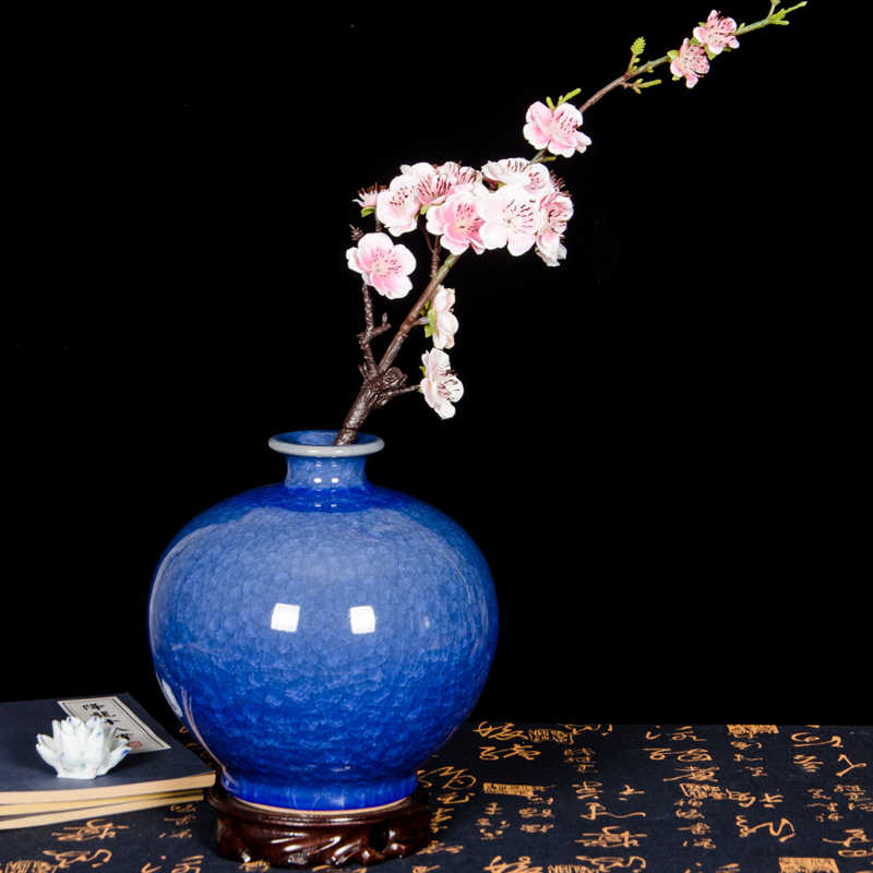 Jingdezhen Ceramic Antique-style Ice-crackle-glazed Vase Ornament In Blue