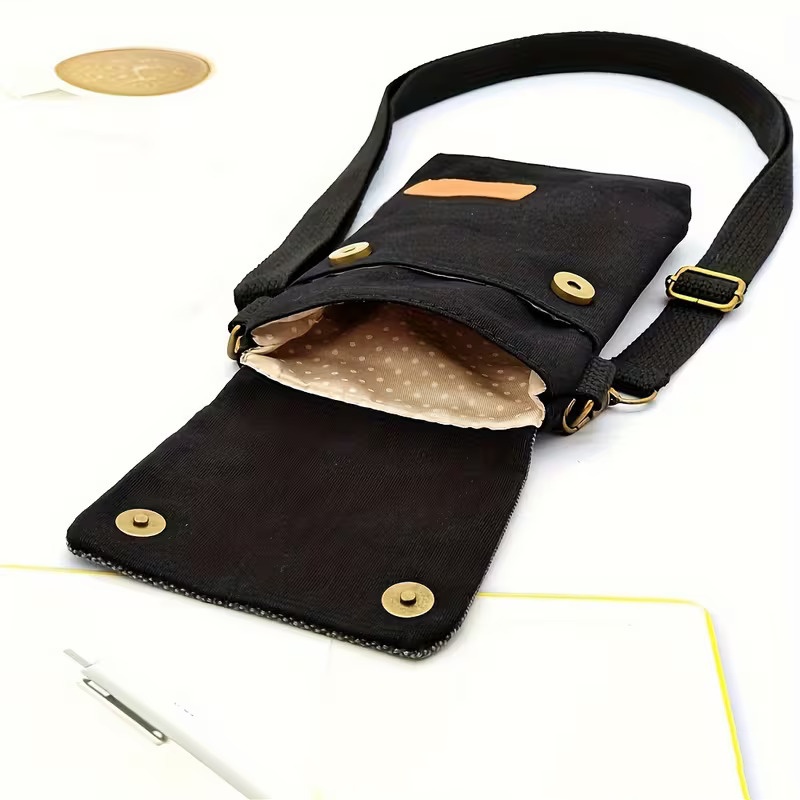 Solid-color Three-layer Crossbody Phone Bag Made Of Canvas