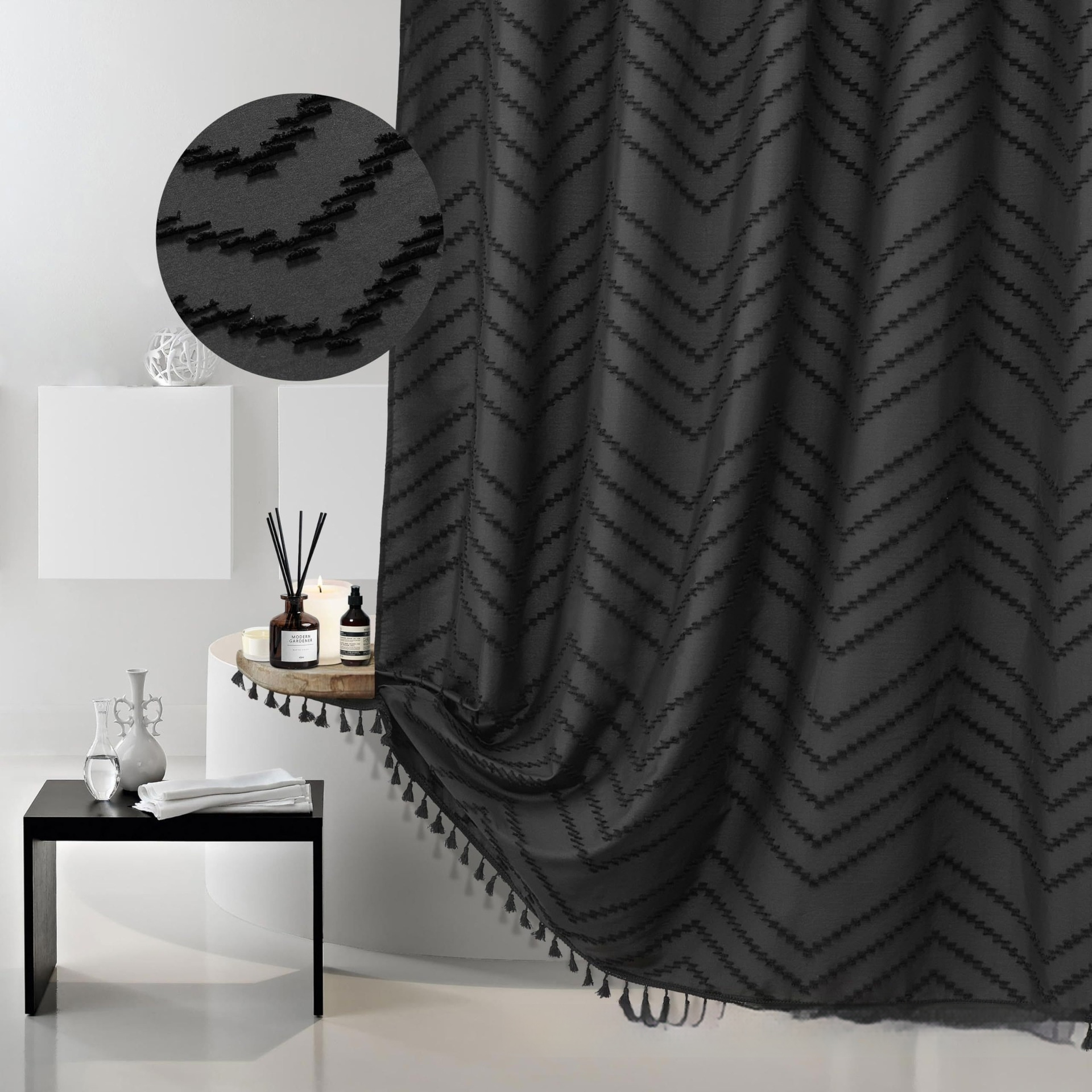 Thickened Solid-Color Bohemian Cut-Out Waterproof Shower Curtain