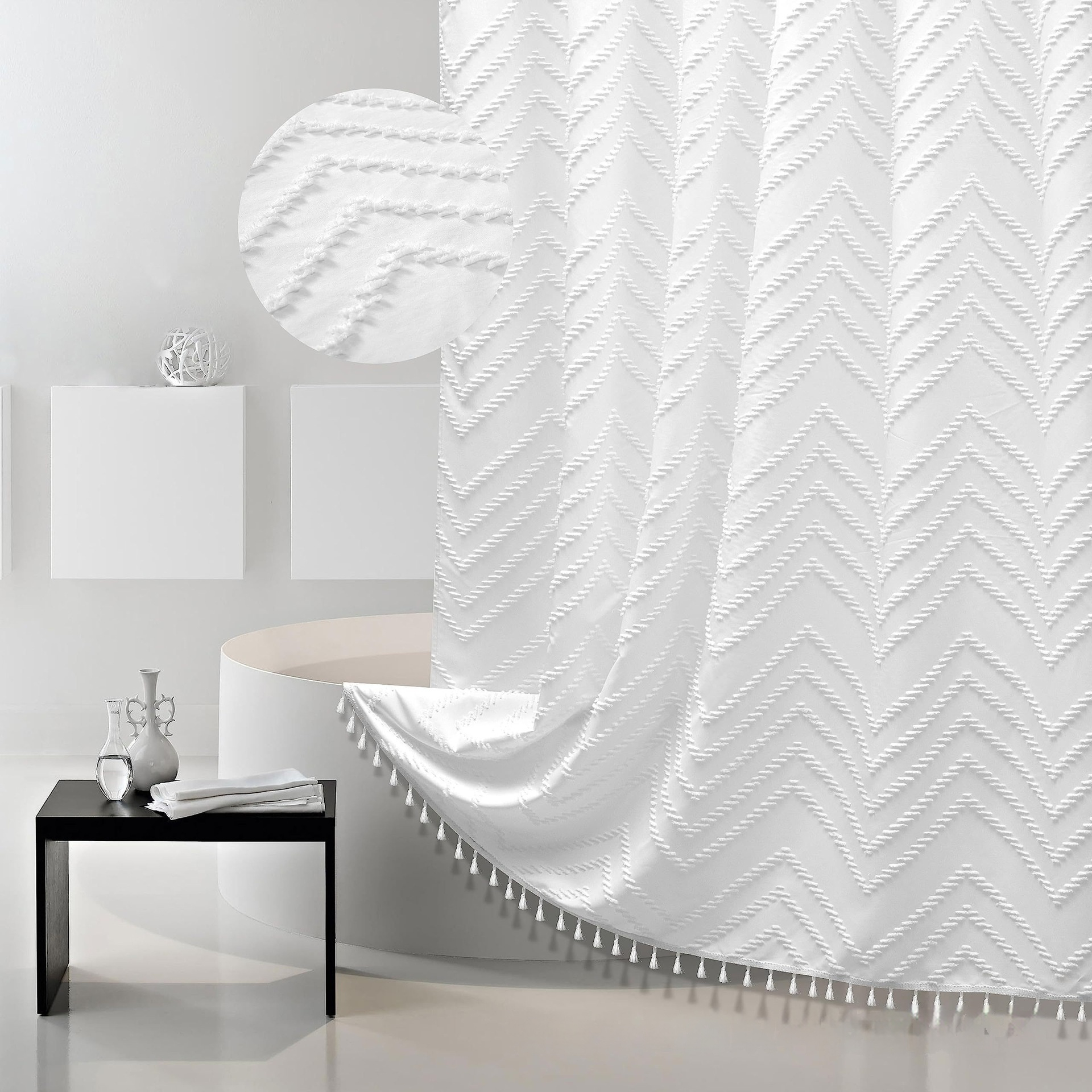 Thickened Solid-Color Bohemian Cut-Out Waterproof Shower Curtain