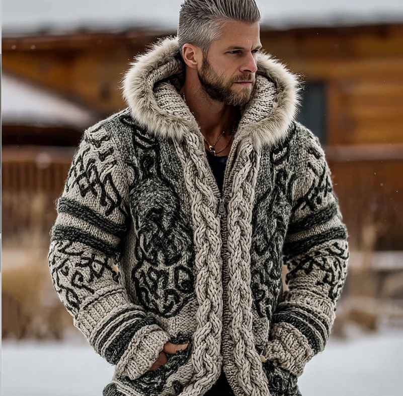 Mens Viking-style Zippered Double-pocket Jacket