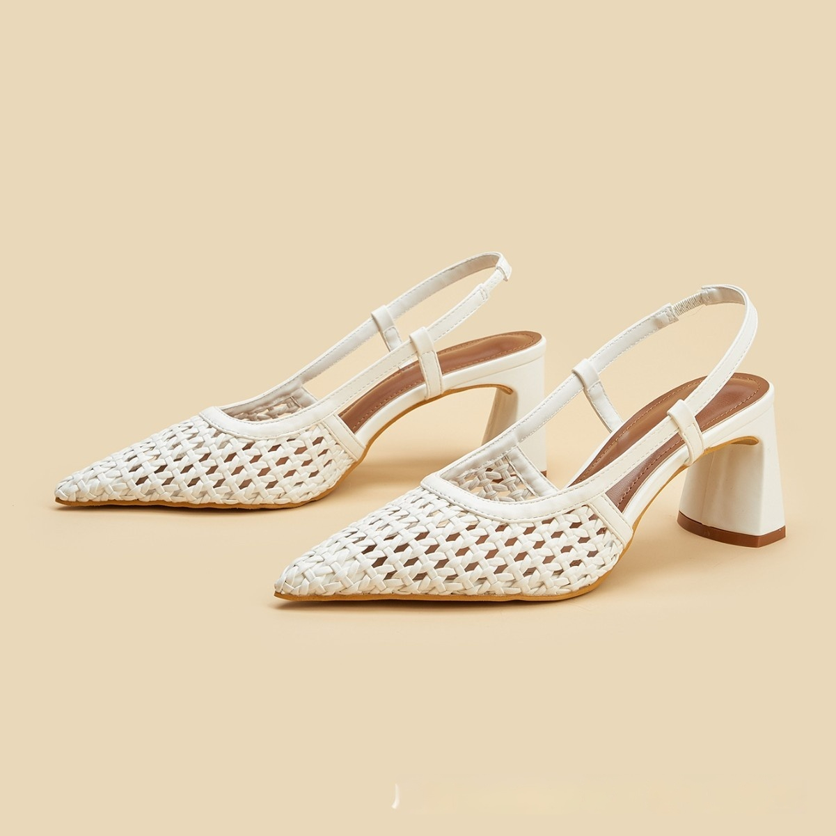 White Pointed-toe, Closed-toe Woven Mesh Sandals