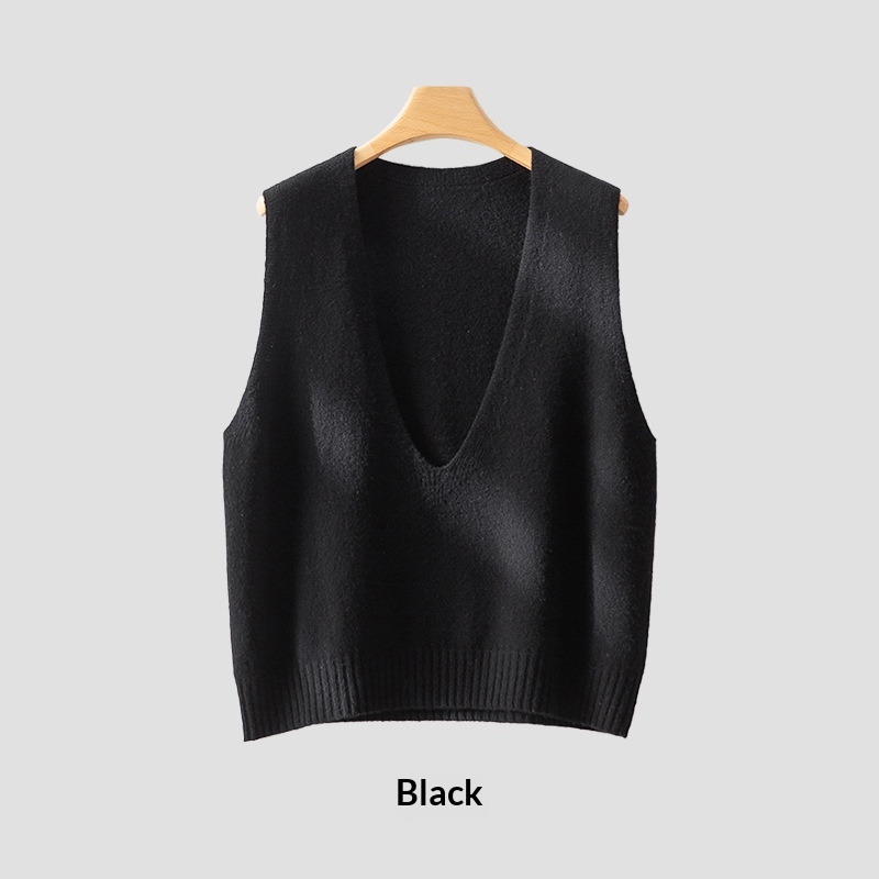 Elegant Deep V-neck Pure Wool Versatile Layered Knit Vest