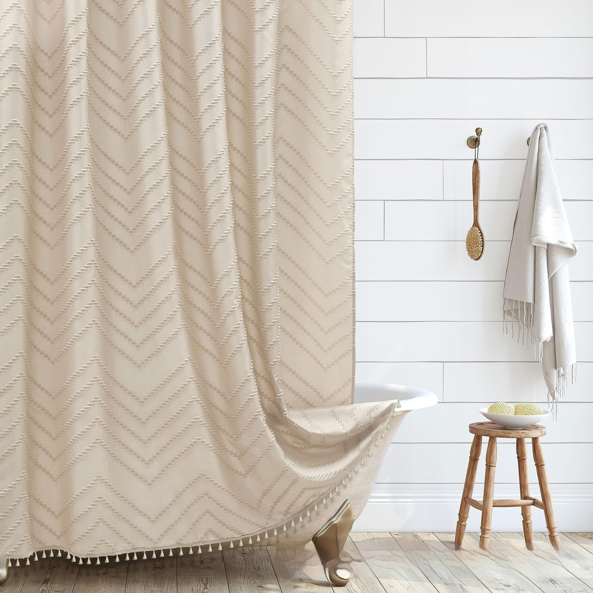 Thickened Solid-Color Bohemian Cut-Out Waterproof Shower Curtain