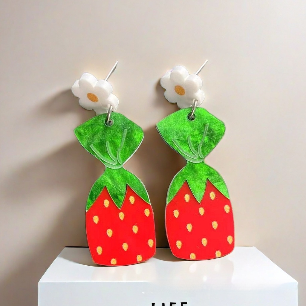 Sweet Floral Strawberry Earrings For Women