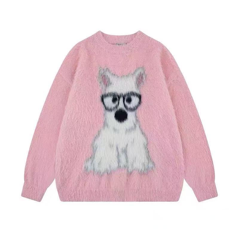 Mens And Womens Cartoon Puppy Loose Casual Pullover Sweater