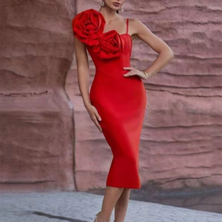 Sexy Strapless 3D Floral Elegant Bandage Dress