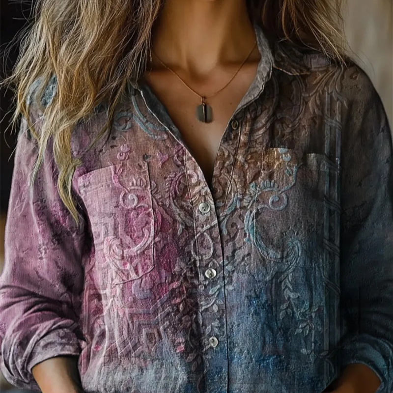 Womens 3D Printed Abstract Pattern Long-Sleeve Shirt