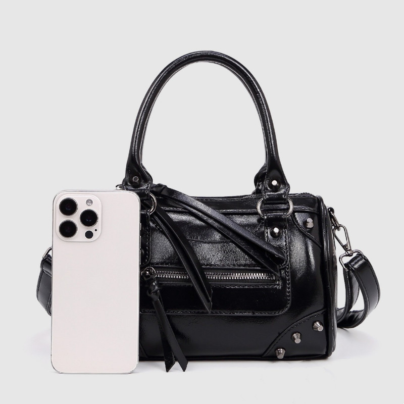 Fashionable Studded Large-capacity Pillow Racing Bowling Biker-inspired Tote And Shoulder Bag