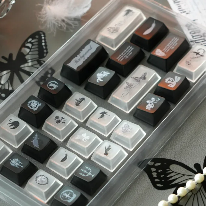Black White and Gray Gothic Keycaps