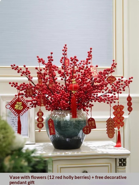 Holly Vase Ornament Artificial Flowers For Floral Arrangements Decor Item